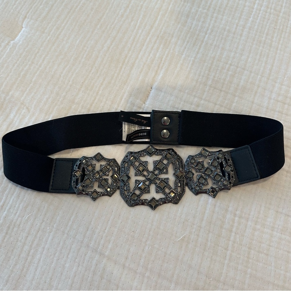 BCBGMAXAZRIA Black Waist belt elastic black crystal